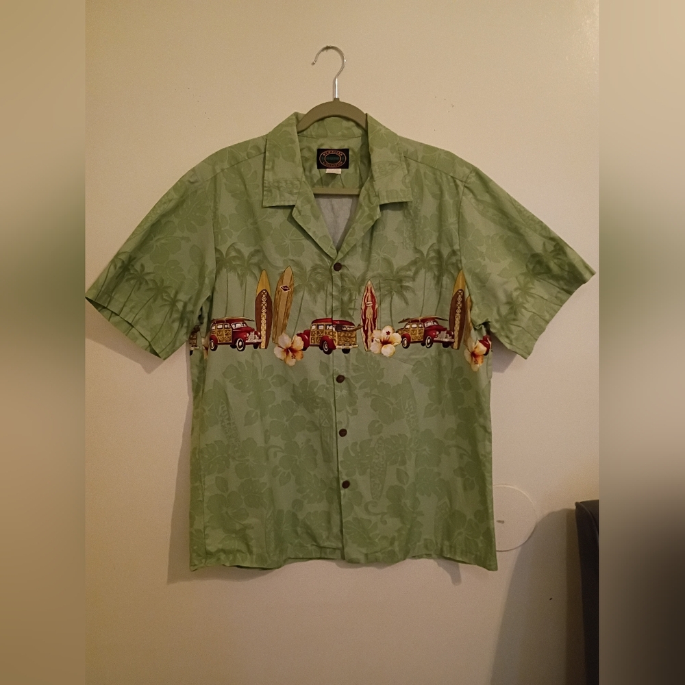 VTG Hawaiian Reserve Collection Men's Green‎ Shirt Sz L